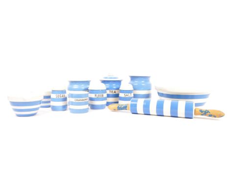 T G Green - A collection of mid to late 20th century T G Green Cornish Ware blue and white striped kitchenware. To include co