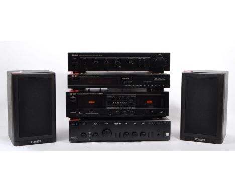 Denon - A collection of vintage 20th century music stacking Hi Fi audio system. Comprising of precision audio component / int