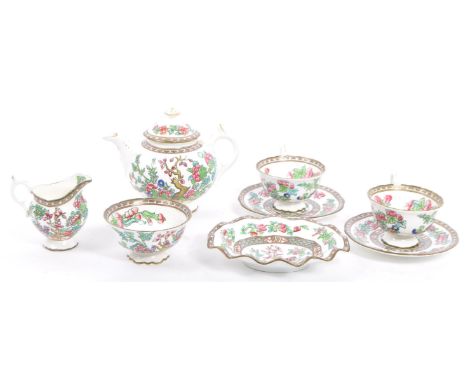 Coalport - Early 20th century circa 1910 fine bone china porcelain tea service set for two. In the Indian Tree pattern, havin