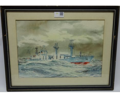 'SS Lindfield' - ship's portrait, watercolour signed by Roger D Morris (British 1935-) 24cm x 36cm Condition Report Click her