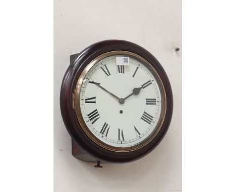 20th century mahogany cased circular wall clock, single fusee movement  CLOCKS & BAROMETERS - as we are not a retailer, these