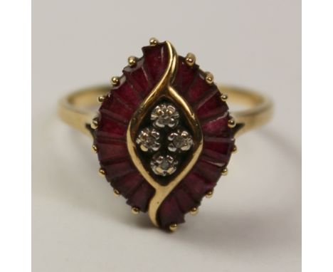 Ruby and diamond cluster ring stamped 9k Condition Report Click here for further images, condition, auction times & delivery 