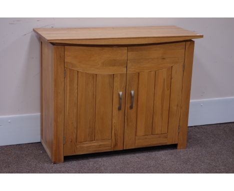 Light oak two door side cabinet, W110cm, H85cm, D44cm Condition Report Click here for further images, condition, auction time