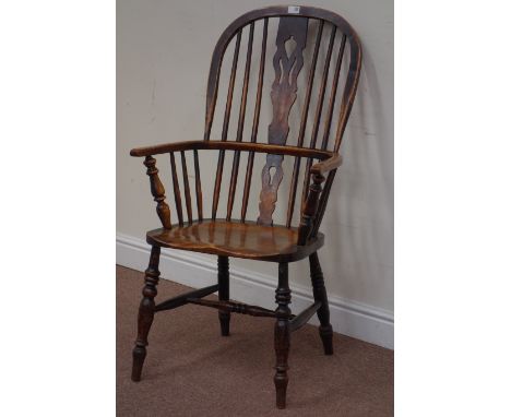 19th century elm and ash Windsor armchair, double hoop, stick and splat back Condition Report Click here for further images, 