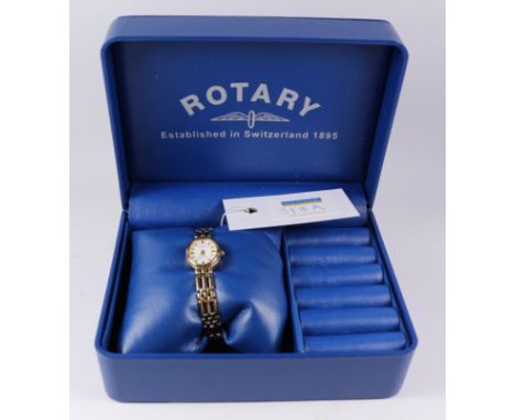 Ladies hallmarked 9ct gold Rotary Elite bracelet watch purchased Bright & Sons Scarborough 1902 approx 16.2gm boxed Condition