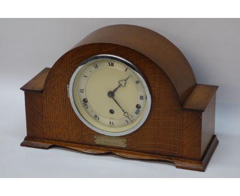20th century oak cased mantel clock, triple train movement stamped 'Elliot London'  CLOCKS & BAROMETERS - as we are not a ret