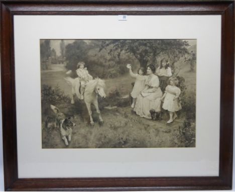 Children Playing with Horses, pair prints after Arthur Elsley 49cm x 70cm in Edwardian oak 49cm x 70cm (2) Condition Report C