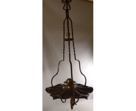 19th/ early 20th century wrought metal and brass hanging centre light  Condition Report Click here for further images, condit