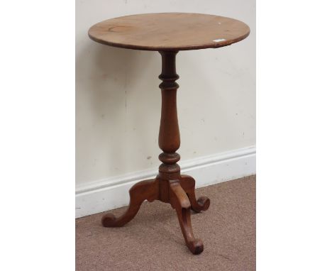 Mid 19th century circular mahogany tripod table, raised on turned column, D53cm, H72cm Condition Report Click here for furthe
