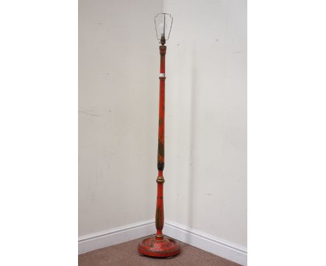 20th century Chinoiserie red lacquered standard lamp, H167cm Condition Report Click here for further images, condition, aucti