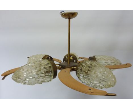 Pair 1960s teak and glass pineapple centre light fittings D62cm  Condition Report Click here for further images, condition, a