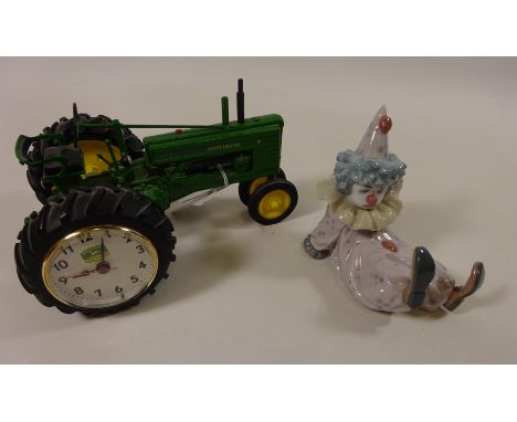Danbury Mint model of a John Deere 730 tractor clock and a Lladro clown  Condition Report Click here for further images, cond