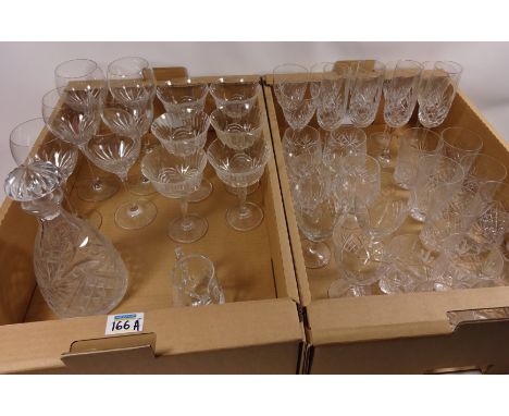 Four sets of crystal and cut glass drinking glasses, crystal decanter and jug in two boxes  Condition Report Click here for f