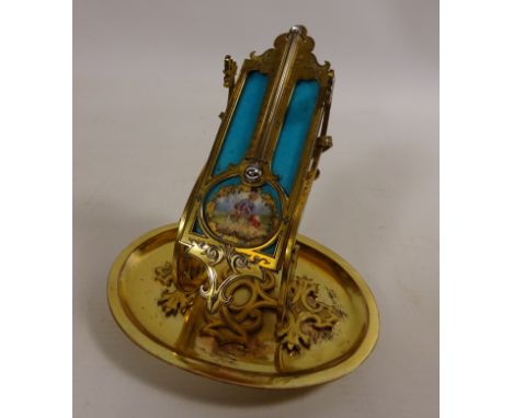 19th century gilt metal & porcelain thermometer/desk stand H12cm Condition Report Click here for further images, condition, a