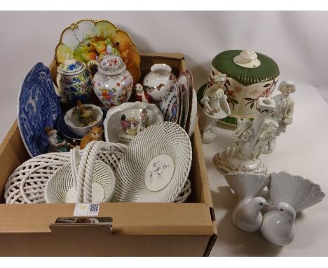 Caverswall hand painted plate, Victorian cheese dome, pair of Lladro love birds, other 19th Century and later decorative cera