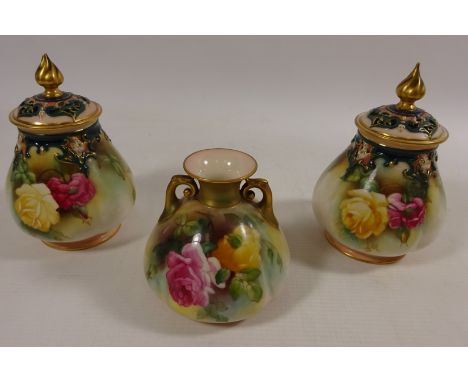 Pair of Royal Worcester pot pourri jars, no. 291, H13cm and a one other similar vase (3) Condition Report Click here for furt