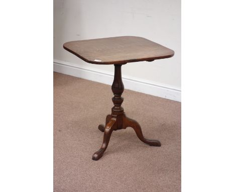 19th century oak tripod table, rounded rectangular snap top, turned column, 59cm x 57cm, H66cm Condition Report Click here fo
