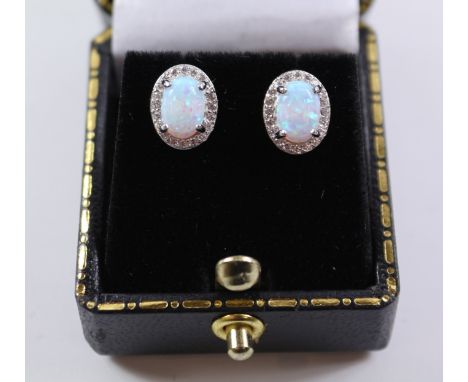 Pair opal cluster ear-rings stamped 925 Condition Report Click here for further images, condition, auction times & delivery c