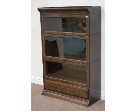 Early 20th century oak 'Globe Wernicke' style three tier bookcase, with single drawer to base, W87cm, H138cm, S36cm Condition