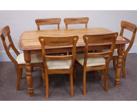 Light wood rectangular dining table (81cm x 152cm, H75cm), and six chairs Condition Report Click here for further images, con