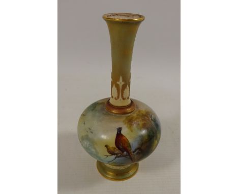 Royal Worcester bottle vase hand-painted with pheasants by F J Bray, no. F11, H15cm  Condition Report Click here for further 