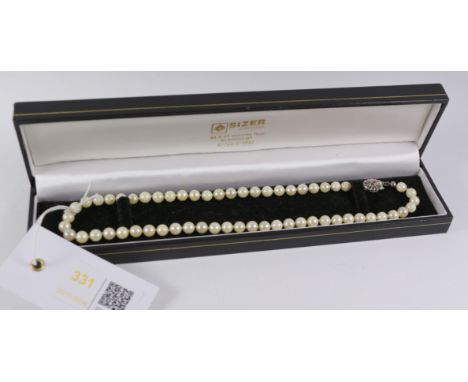 Cultured pearl necklace the clasp with inset ruby stamped 750 Condition Report Click here for further images, condition, auct