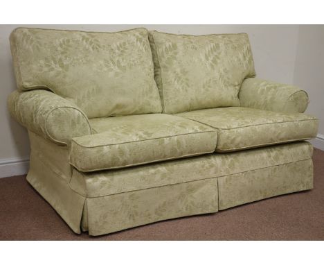 Multi-York two seat sofa upholstered in pale green fabric, W185cm Condition Report Click here for further images, condition, 