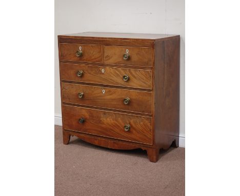 Early 19th century mahogany chest fitted with two short and three long drawers, shaped apron with bracket feet, W99cm, H103cm