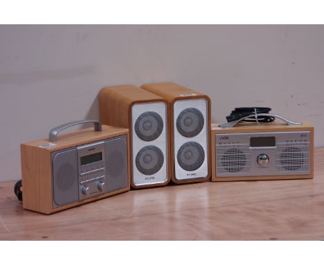 Bush DAB radio, Logik DAB radio and pair Pure speakers  (This item is PAT tested - 5 day warranty from date of sale)  Conditi