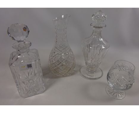 Stuart cut crystal carafe, Edinburgh Crystal decanter, one other decanter and a Thomas Webb brandy glass  Condition Report Cl