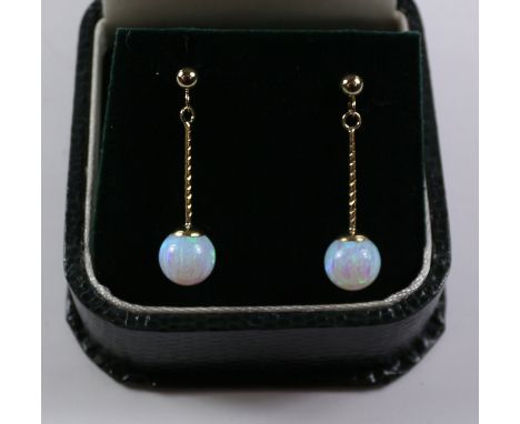 Pair of gold opal drop ear-rings stamped 375 Condition Report Click here for further images, condition, auction times & deliv
