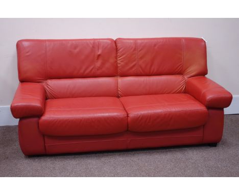 Two seat sofa upholstered in red leather, W190cm Condition Report Click here for further images, condition, auction times & d