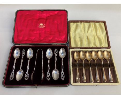 A cased set of six Edward VII silver teaspoons and tongs, maker Goldsmiths &amp; Silversmiths Co Ltd, London 1901 &amp; 1904,