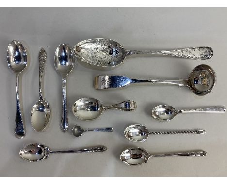A George III silver tablespoon, maker Thomas &amp; William Chawner, London 1768, engraved 1951, a silver Fiddle pattern sauce