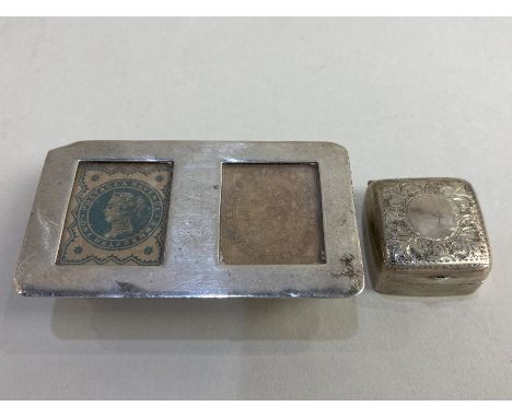 A Victorian silver snuff box, maker Adie &amp; Lovekin Ltd, Birmingham 1900, with engraved lid, 2.2cm square, together with a