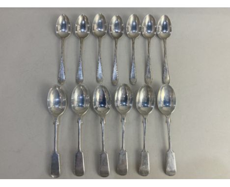 A set of seven Victorian Scottish silver teaspoons, maker John Muirhead &amp; Son, Glasgow 1884, monogrammed with beaded bord