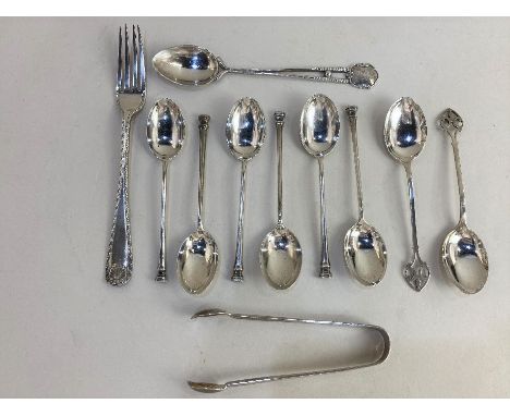 A pair of George V silver teaspoons, maker Mappin &amp; Webb, Birmingham 1928, together with a set of six silver teaspoons, m