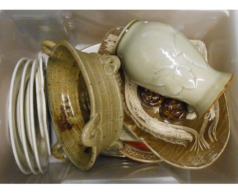 A crate containing a quantity of assorted studio pottery and other ceramic items including Lowerdown, Keith Smith, etc.