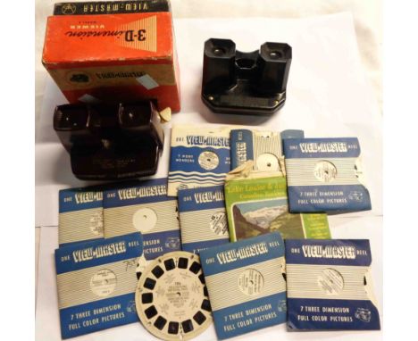 A vintage boxed View-Master 3-dimention viewer Model E - sold with another similar and a quantity of slides