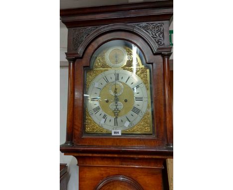 A 19th Century figured walnut and strung longcase clock with blind fretwork decoration to hood, the 30cm brass and silvered a