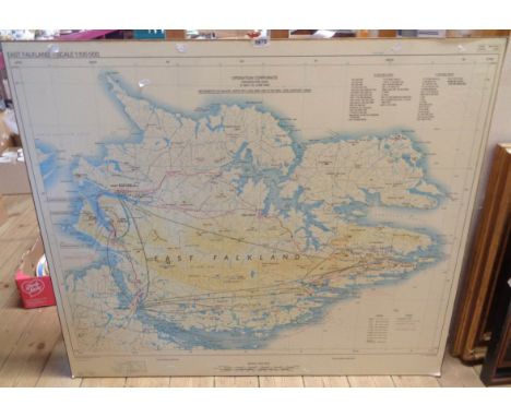An unframed board mounted large format coloured military print of East Falkland - printed by 42 Survey Engineer Regiment