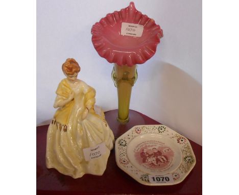 A Royal Worcester bone china figurine 'First Dance' 3629, from a design by Freda Doughty - sold with a Victorian coloured gla