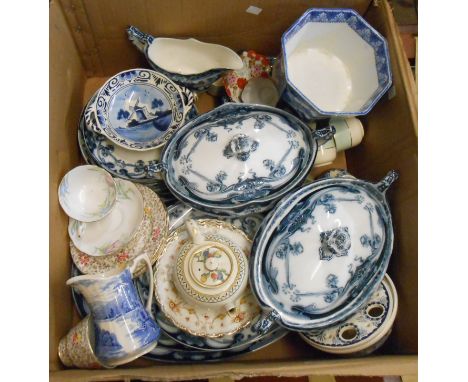 A box containing a quantity of assorted ceramic items including Royal Staffordshire part dinner service in the Art Nouveau Ir