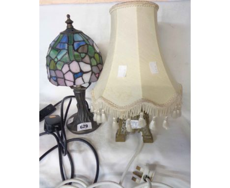 A modern table lamp with brass base and Tiffany style shade - sold with another lamp with shade