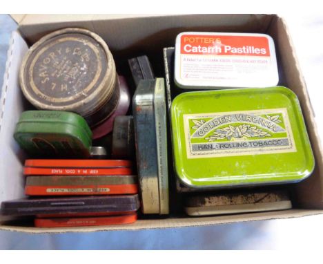 A box containing a quantity assorted vintage and later tins, etc.