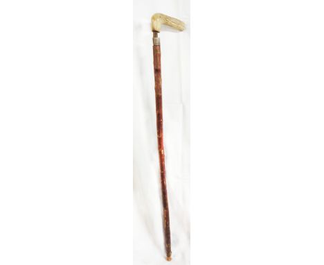 An antique horse measuring stick with antler handle and silver collar (a/f)