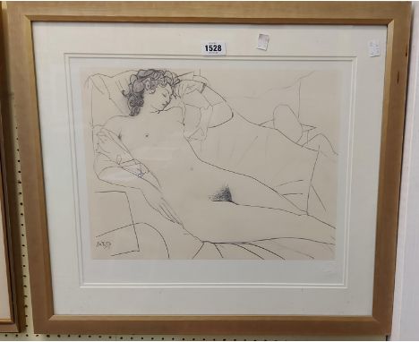 †Pablo Picasso: a gilt framed limited edition monochrome sketch print of Genevieve Laporte with blind stamp to border and Gic