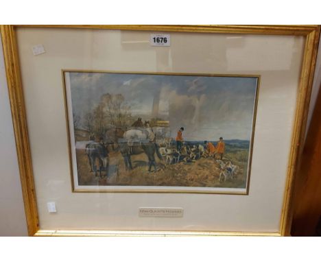 †Lionel Edwards: a gilt framed hunting print entitled 'Miss Guest's Hounds' - sold with a framed religious print