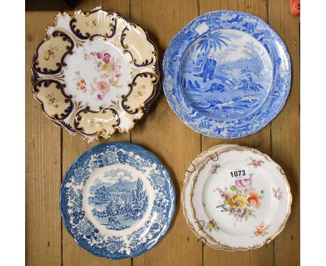 A 19th Century Spode blue and white transfer printed plate in the 'Death of the Bear' pattern - sold with a quantity of ceram