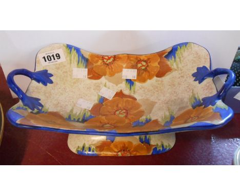 An Art Deco period Carltonware Handcraft pottery basket with bold hand painted flowers and blue highlighting